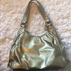 Gold patent leather Coach bag